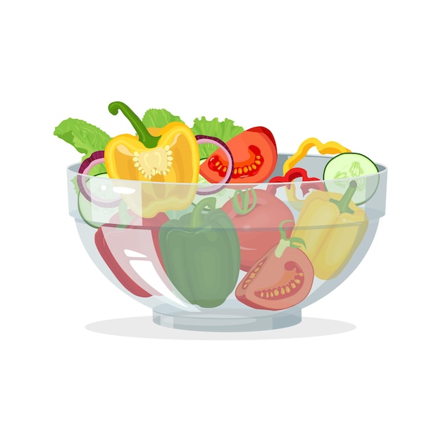 Glass bowl with vegetable salad illustration