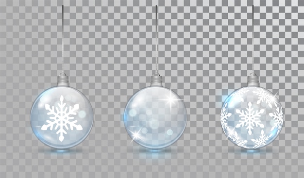 Glass Christmas balls set with snowflake pattern.