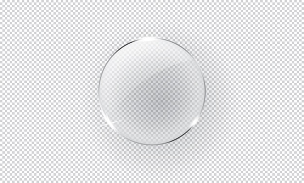 Glass circle badge isolated on transparent background Glass plate mockup