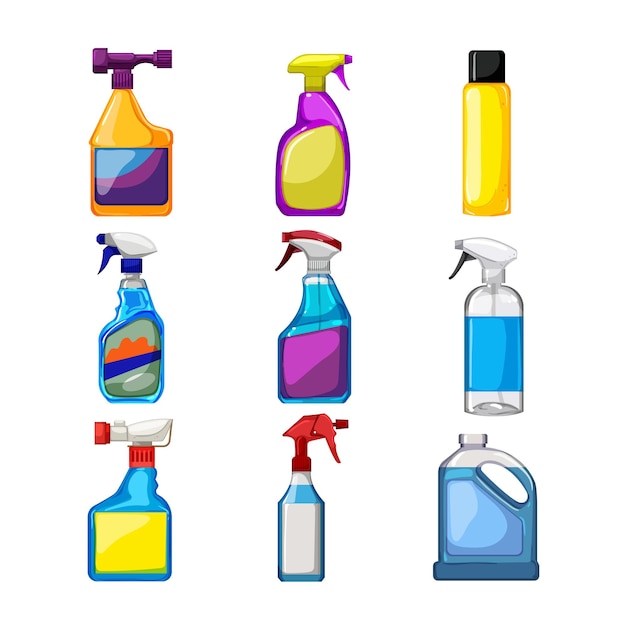 Glass cleaner set cartoon vector illustration