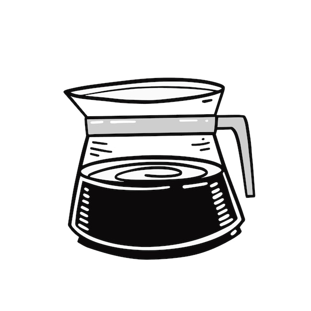 Glass coffee pot. Doodle style vector illustration isolated on white background.