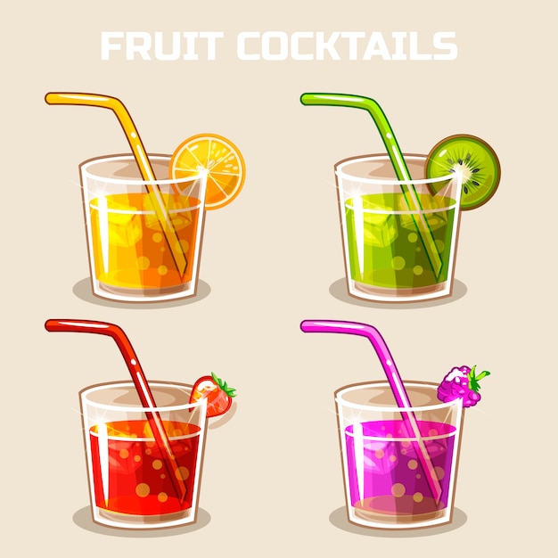 Glass of cold fruit cocktails with ice