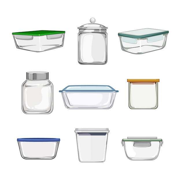 Glass container set cartoon vector illustration