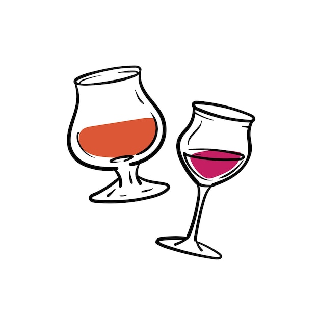 Glass containers for drinks Illustration in doodle sketch style