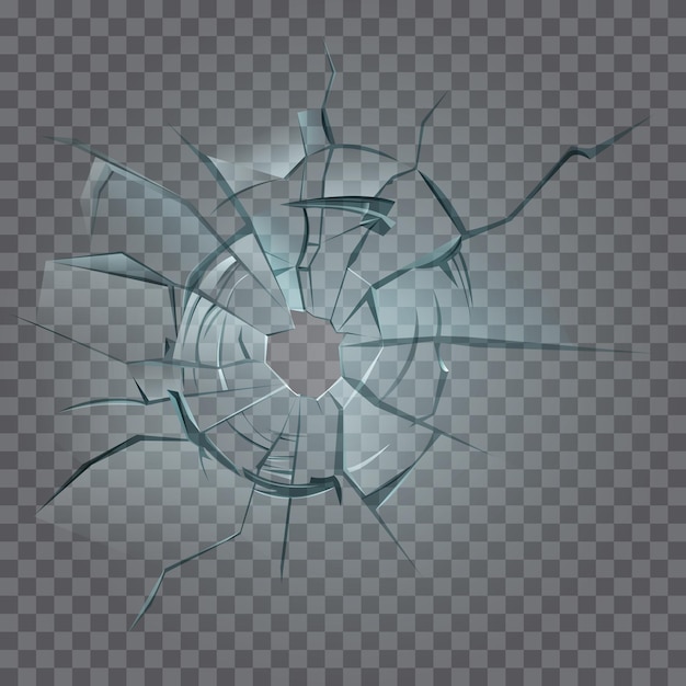 Glass crack with crash hole texture shatters on broken window 3d realistic destruction