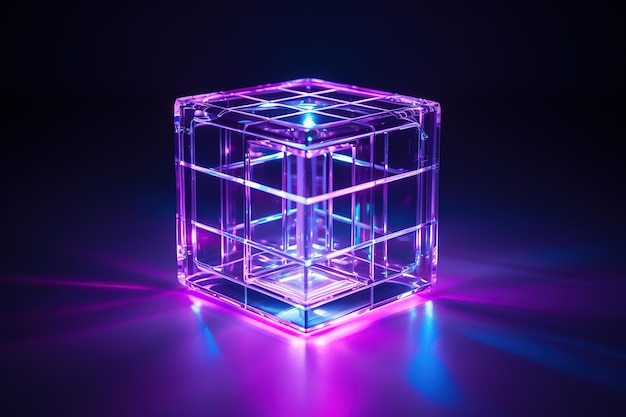 Glass Cube with refraction effect Colorful glass reflections 3d rendering illustration