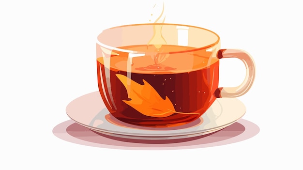 Vector glass cup with hot tea on white background