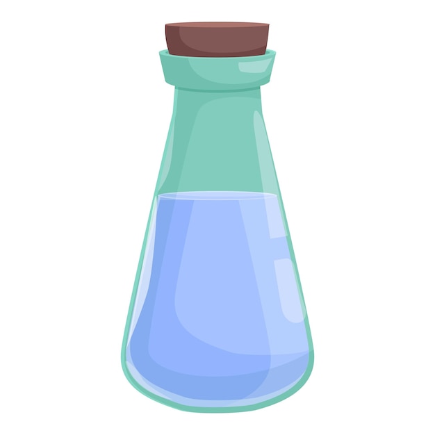 Vector glass flask containing blue potion with cork stopper