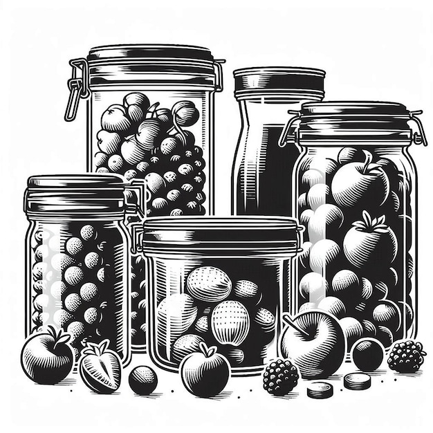 Glass food storage containers Silhouette line art vector illustration on white background