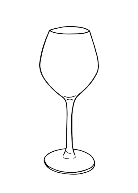 Glass goblet for wine and alcoholic drinks tableware doodle linear cartoon coloring