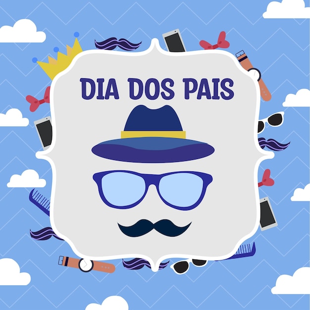 Glass Hat Mustache Vector Silhouette For Dia Dos Pais Stock Illustration