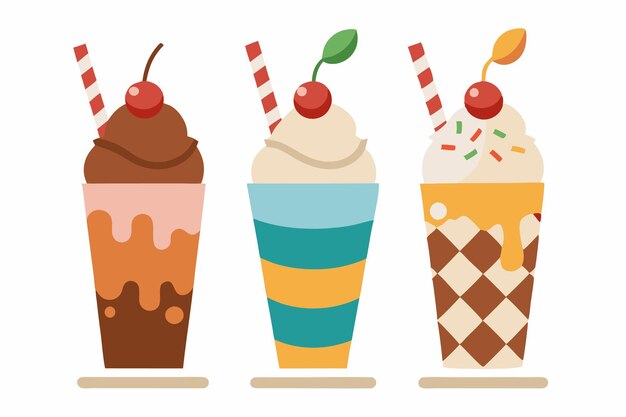 Glass of Ice cream float set vector illustration on white background