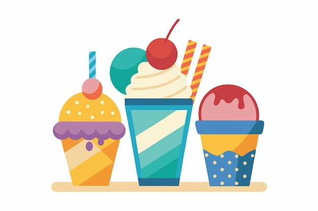 Glass of Ice cream float set vector illustration on white background