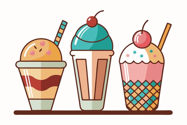 Glass of Ice cream float set vector illustration on white background