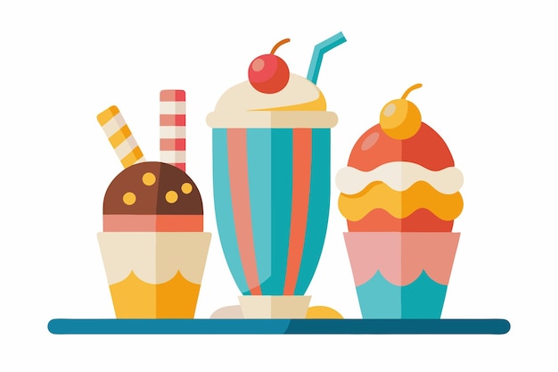 Vector glass of ice cream float set vector illustration on white background