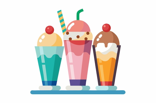 Glass of Ice cream float set vector illustration on white background