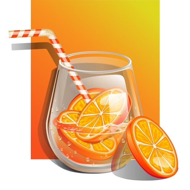 Glass of infused water with fresh orange and drinking straw