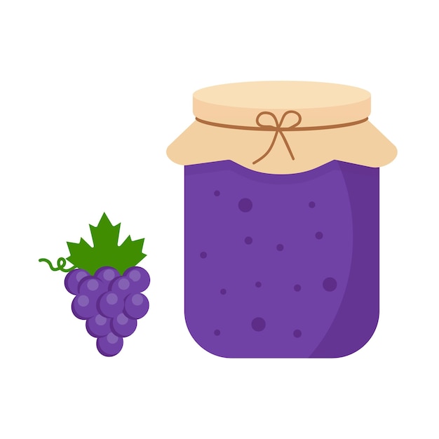 Glass jar of jam with grape