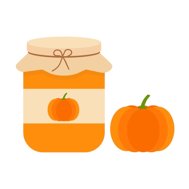 Glass jar of pumpkin jam on a white background