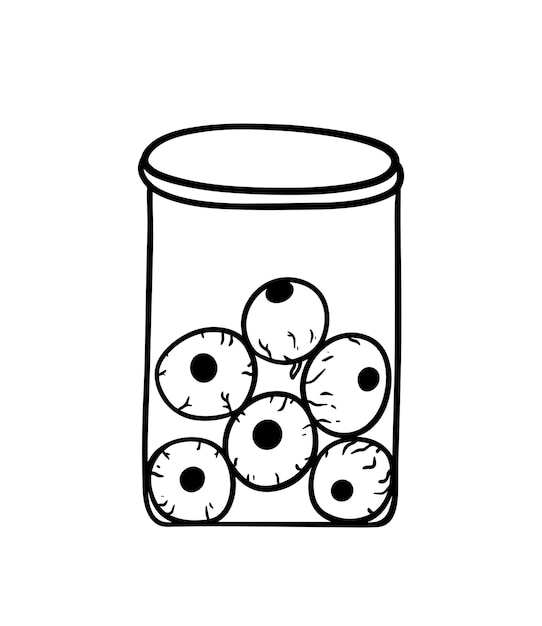 Glass jar with eyes halloween doodle linear cartoon coloring