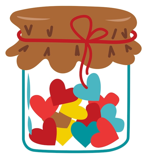 Glass jar with heart candy Romantic holiday sweets