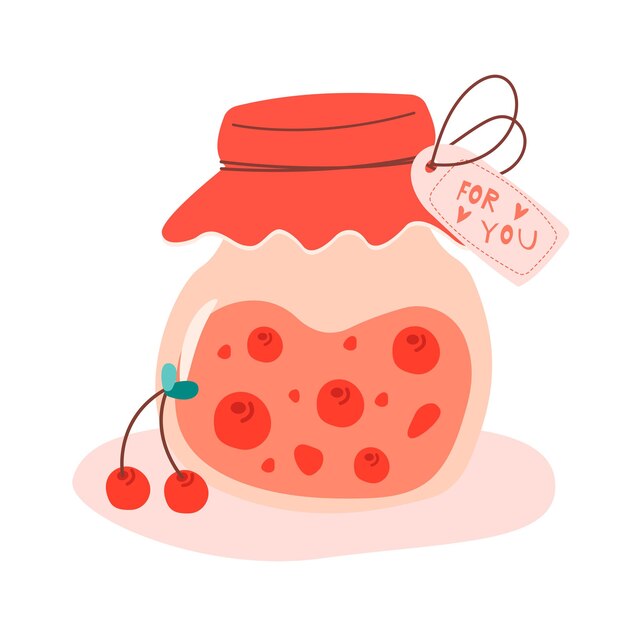 Vector glass jar with jam. homemade jam with berries in a cute jar. healthy eating, vector illustration