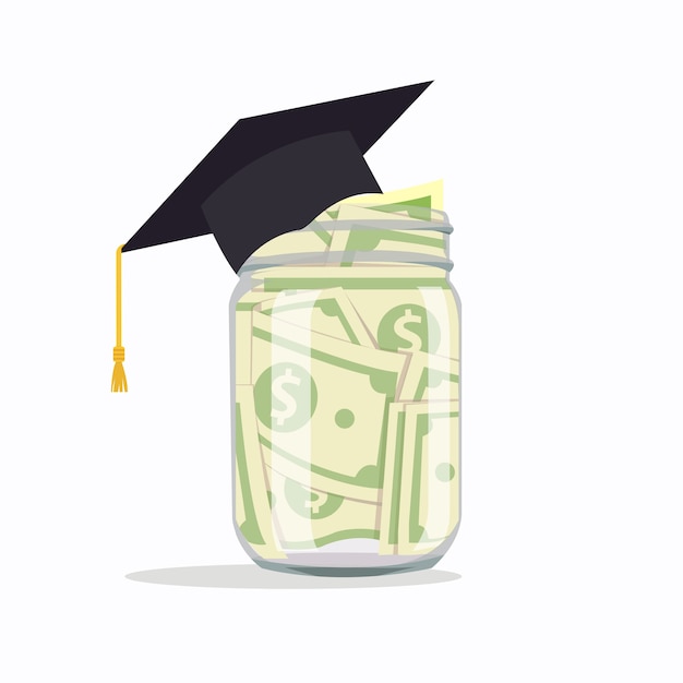 Glass jar with money for education, Isolated vector illustration.