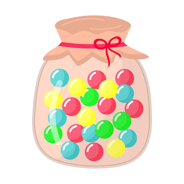 Glass jar with round sweet caramel lollipops Vector illustration