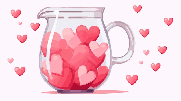 Vector glass jug filled with pink hearts floating