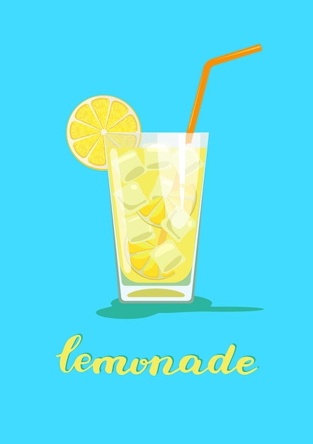 Glass of lemonade cocktail with straw illustration