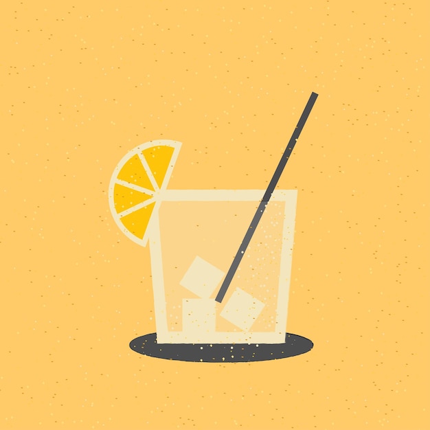 glass of lemonade with ice and lemon in retro style