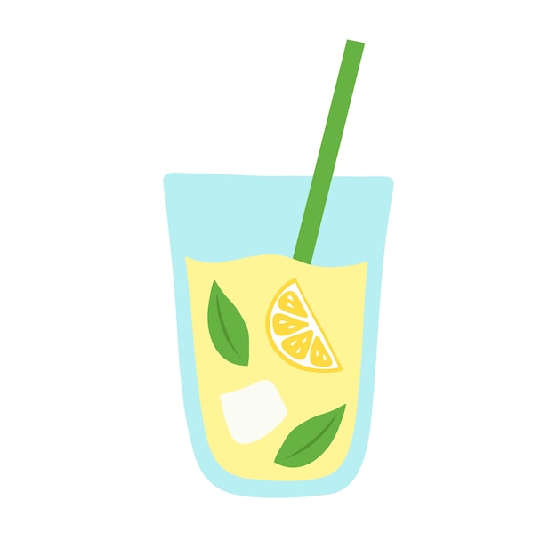 A glass of lemonade with lemon and mint in a handdrawn style