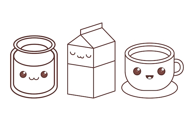 glass milk carton cup kawaii icon image black line