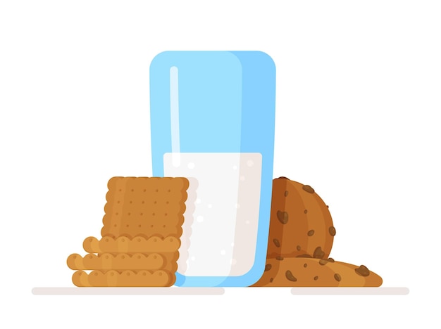 glass of milk and cookies on white