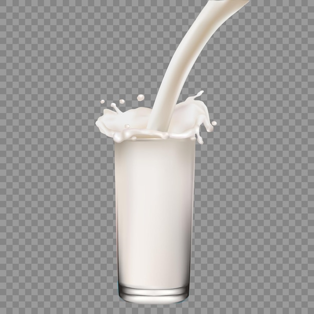 Glass of milk splash in realistic style on transparent background illustrations