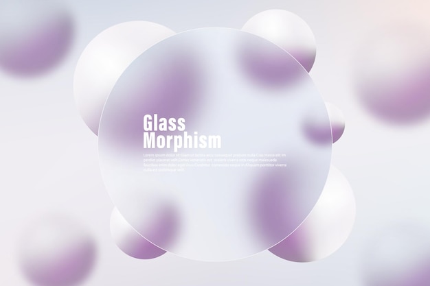 Vector glass morphism concept with colorful floating spheres frosted glass effect