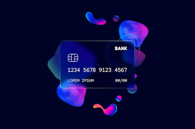 Glass morphism credit card template Plastic rectangle of transparent plastic with blur effect Liquid shapes morphism abstract art