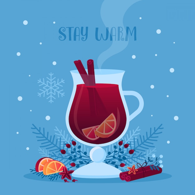 Glass Mulled Wine Vector Illustration