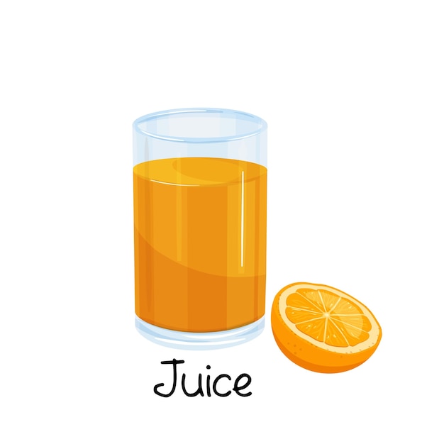 Glass of orange juice and slice of orange, icon of drink with fruit. 