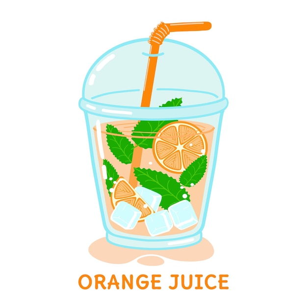 glass of orange juice with mint and straw vector illustration isolated on white background