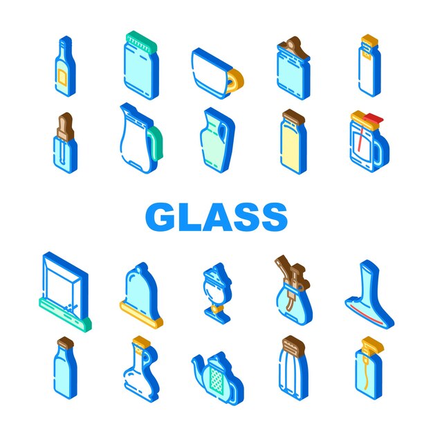 Vector glass packaging transparency icons set vector