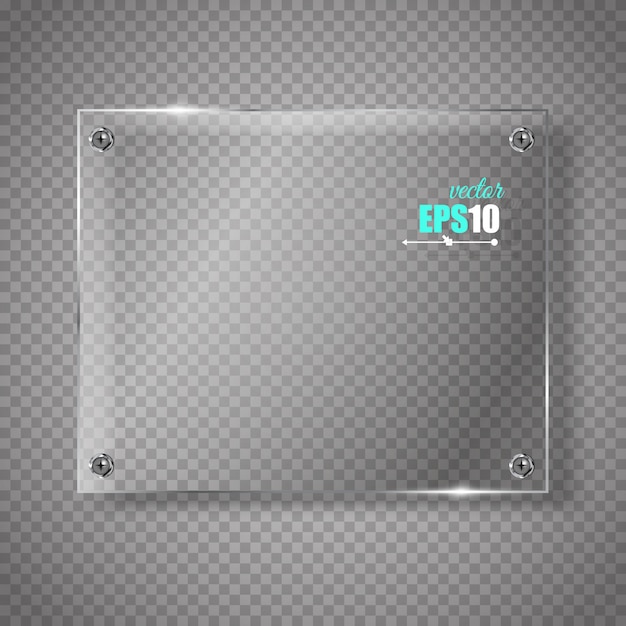 Glass plate.  glass banner on transparent.