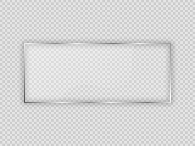 Glass plate in rectangle frame isolated on transparent background. Vector illustration.