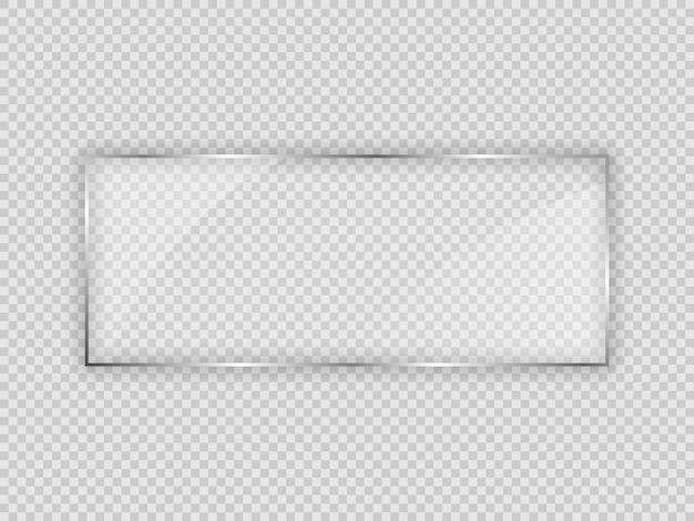 Glass plate in rectangle frame isolated on transparent background. Vector illustration.