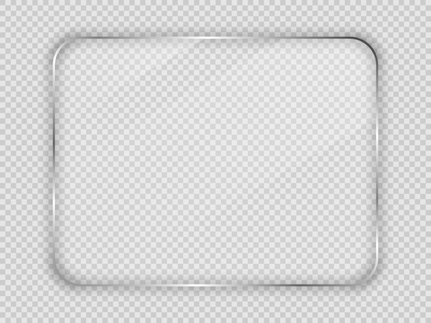 Glass plate in rounded rectangular frame isolated on transparent background. Vector illustration.