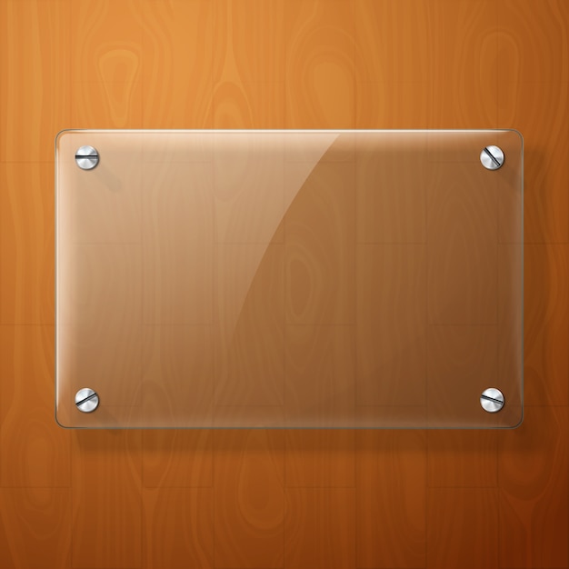 Vector  glass plate for your signs, on wooden background.