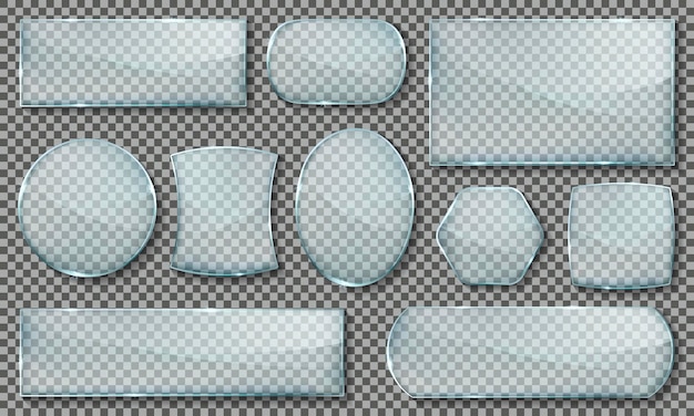 Vector glass plates set. glass banners on transparent background.