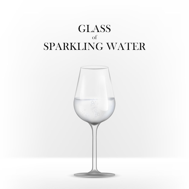 Glass of sparkling water. Sparkling water with transparent bubbles in clear water in wine glass