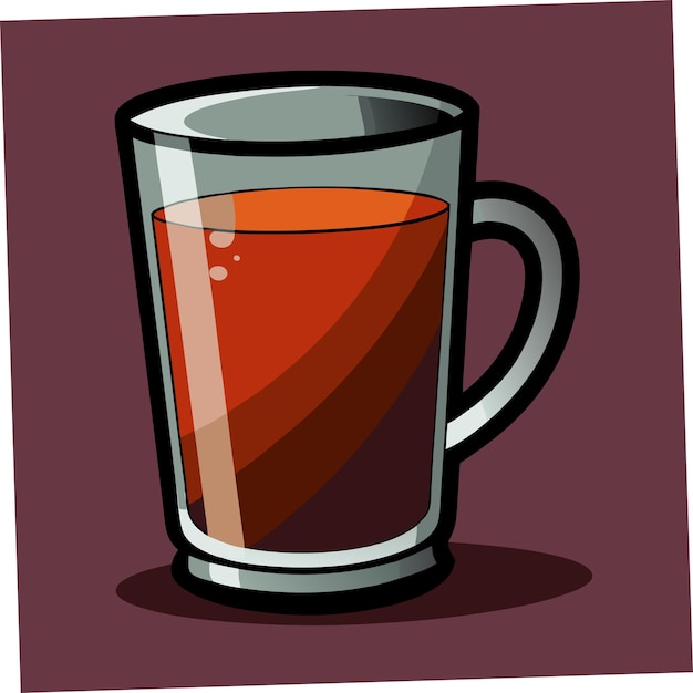 a glass of tea with a red background and a picture of a cup of tea