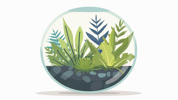 Vector glass terrarium with evergreen plant flat icon vector illustration